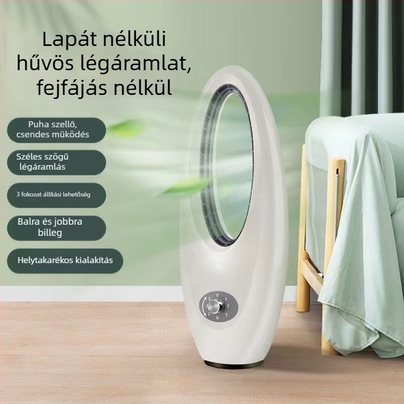 Háztartási asztali lapát nélküli ventilátor, oszcilláló balra-jobbra, csendes kialakítás, 45W, 220V, 3 fokozat, természetes szél