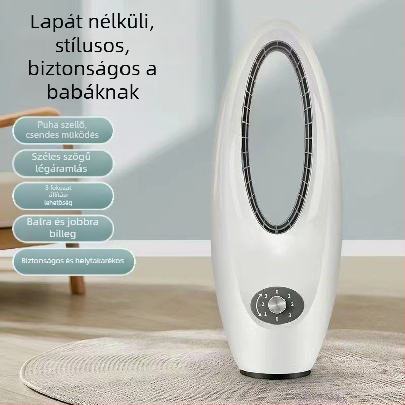 Háztartási asztali lapát nélküli ventilátor, oszcilláló balra-jobbra, csendes kialakítás, 45W, 220V, 3 fokozat, természetes szél