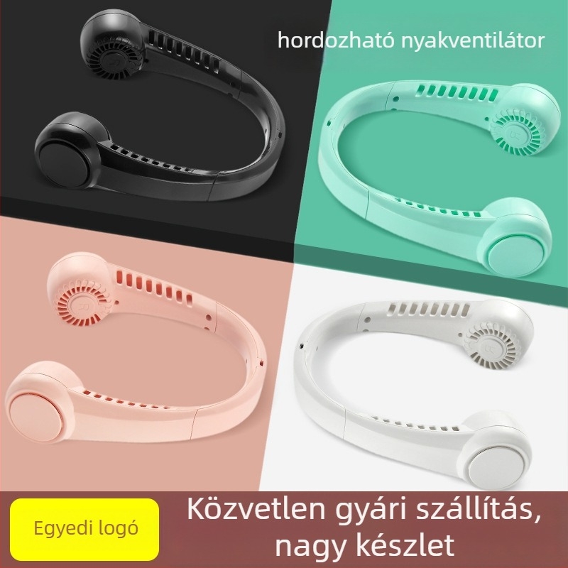 Nyakban rögzíthető ventilátor, USB-töltés, beépített akkumulátor 1200–2000 mAh, 3 sebesség, lapát nélküli