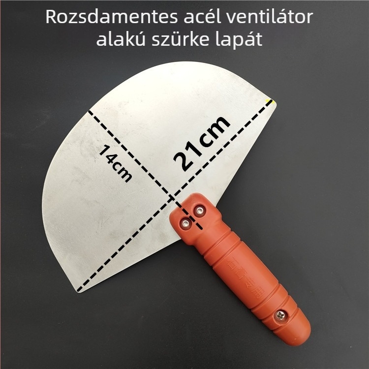 Rozsdamentes acélból készült hajlított glettelő penge műanyag nyéllel, vakoláshoz