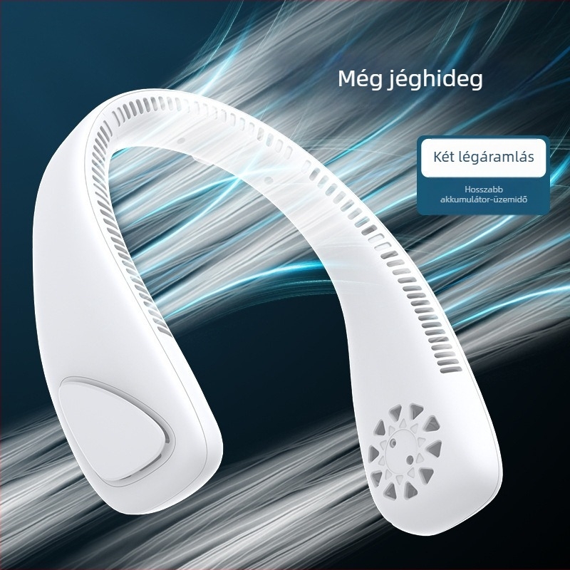 Lapát nélküli nyakventilátor — hordozható, USB-töltés, csendes, 3 sebesség, brushless motor, beépített 1000–1200 mAh akkumulátor