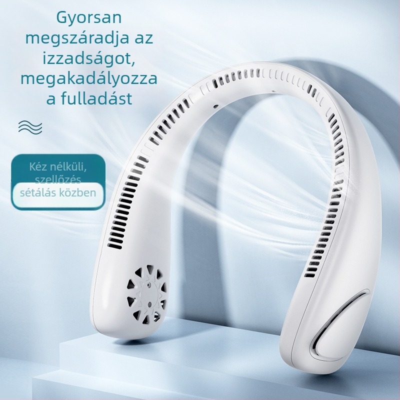 Lapát nélküli nyakventilátor — hordozható, USB-töltés, csendes, 3 sebesség, brushless motor, beépített 1000–1200 mAh akkumulátor