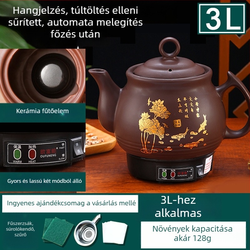 Kerámiás dekociós edény OFN01, 2-3 L, 220V, 450W, KSD ugró termosztát, gombos vezérlés, 1 személyre