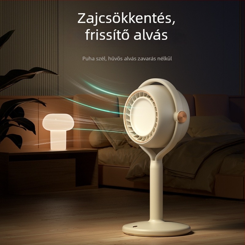 Pengé nélküli USB‑töltős asztali ventilátor – kompakt függőleges légáramlás kollégiumba