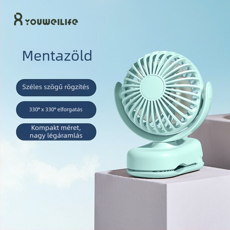 Új kompakt klipszes ventilátor – mini, kültéri hordozható USB-töltésű, otthonra, kollégiumba és az asztalhoz.