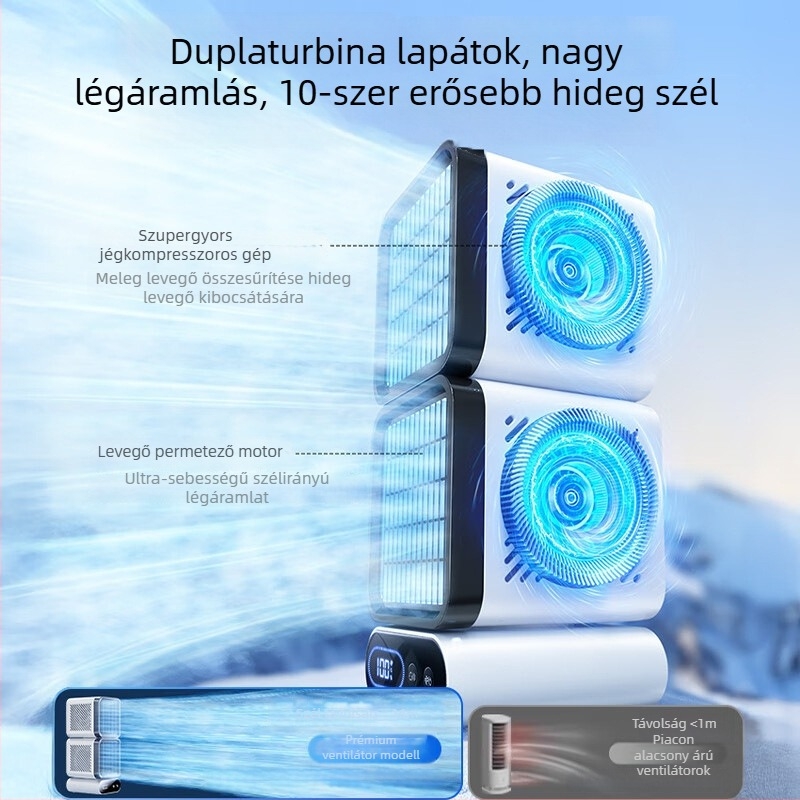 Asztali ventilátor brushless motorral, beépített 4000–6000 mAh akkumulátorral, 6 sebesség, digitális kijelző, USB tápegység