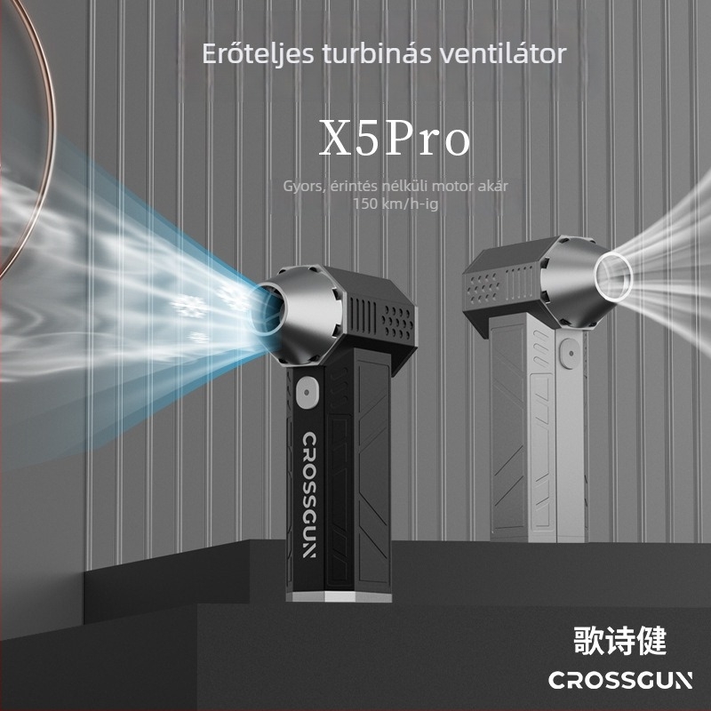 CROSSGUN Lapát nélküli hordozható turbó ventilátor, 120W, 12V, beépített 1000–1200mAh akkumulátor, 4 sebesség, vákuum funkció