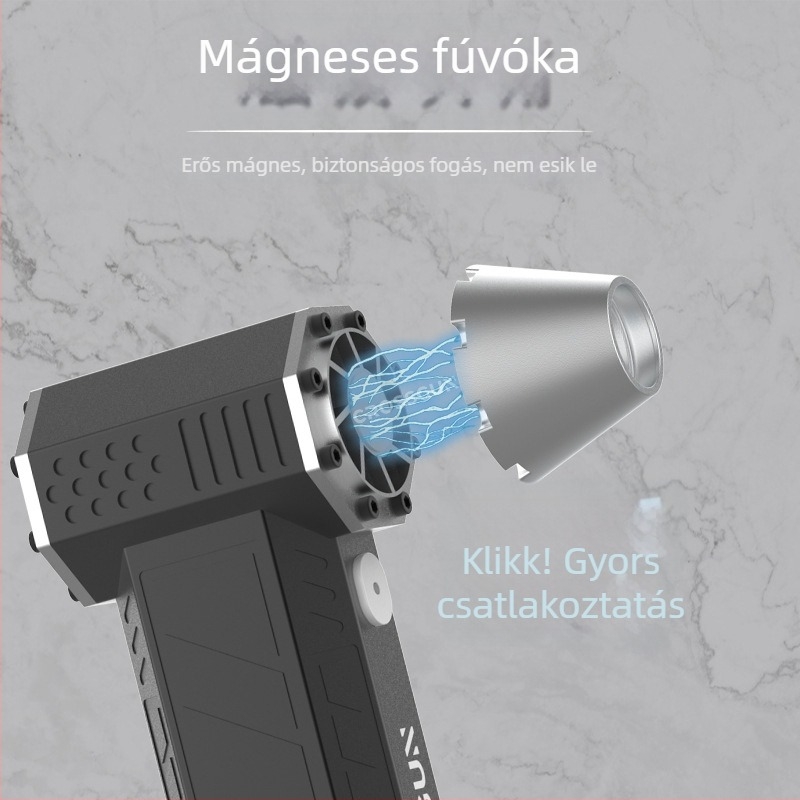 CROSSGUN Lapát nélküli hordozható turbó ventilátor, 120W, 12V, beépített 1000–1200mAh akkumulátor, 4 sebesség, vákuum funkció