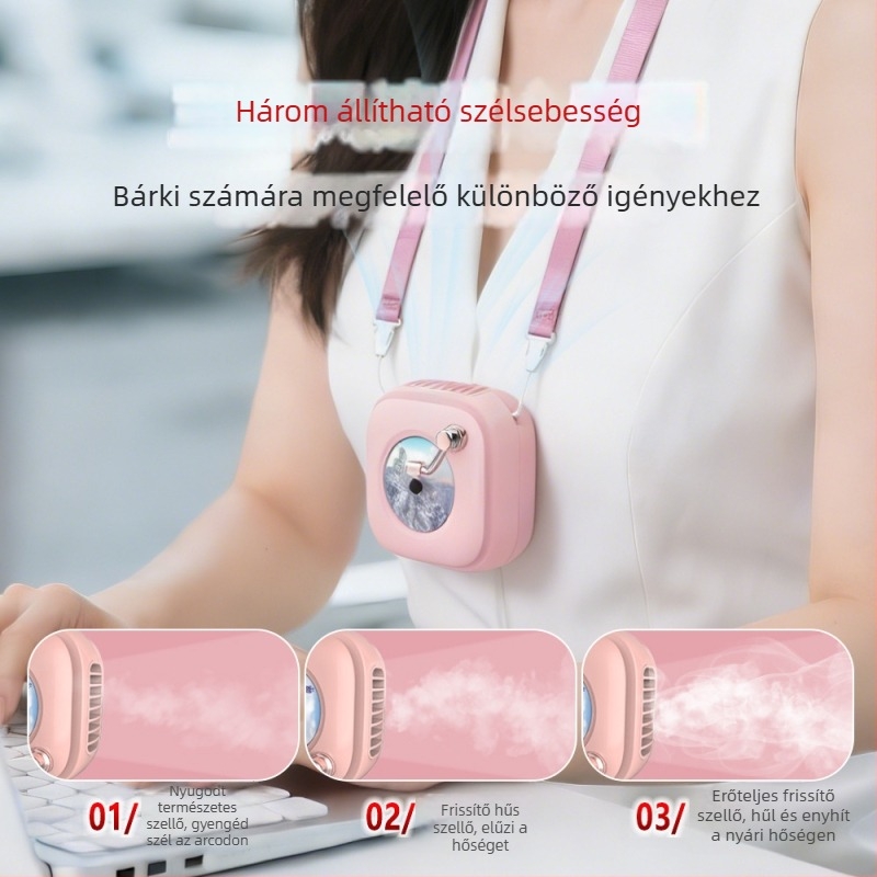 Nyakba Akasztható Mini Ventilátor, Lapát nélküli, 2 sebesség, Type-C töltés, beépített 1000–1200 mAh akkumulátor, halk
