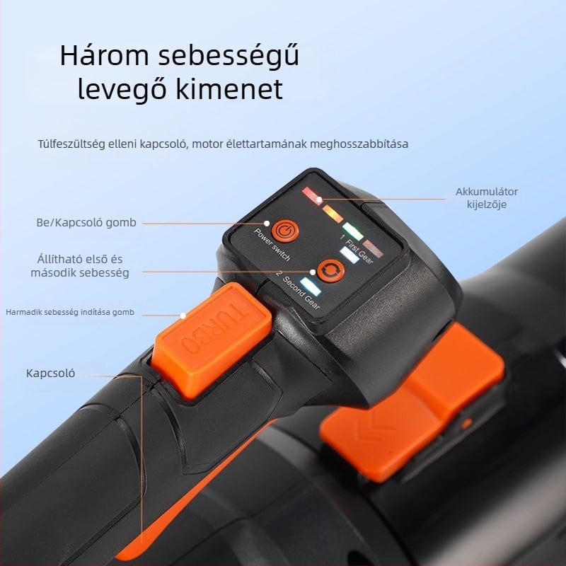 Kézi, nagy teljesítményű lítium akkumulátoros légfúvó, 21V, feszültségtartomány AC/DC ≤50V, pormentesítéshez, hóhoz és levelekhez