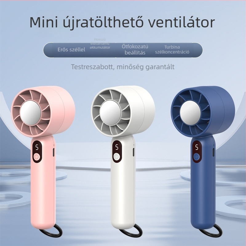 2025 új kézi ventilátor kültéri használatra, hordozható, öt sebességes, állítható, erőteljes és csendes, mini újratölthető ventilátor