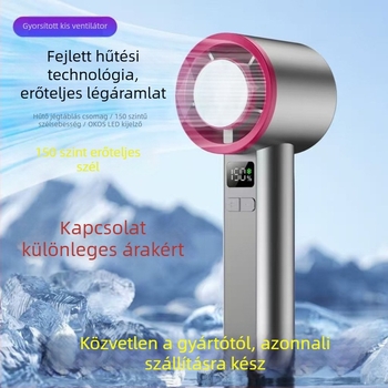 Kézi lapát nélküli turbínás ventillátor hűtési funkcióval, 6+ sebesség, beépített 2000–4000mAh akkumulátor, USB töltés, halk