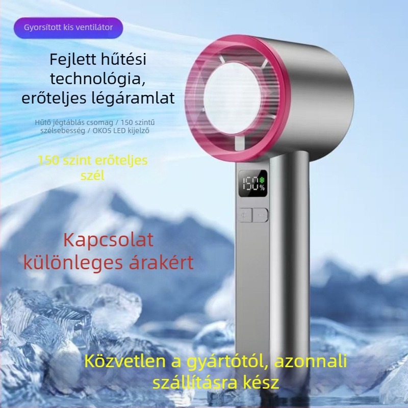 Kézi lapát nélküli turbínás ventillátor hűtési funkcióval, 6+ sebesség, beépített 2000–4000mAh akkumulátor, USB töltés, halk