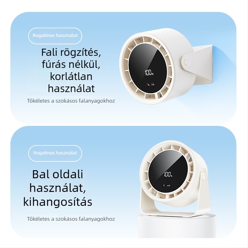 Asztali USB-s újratölthető ventilátor, falra szerelhető, csendes, irodai és otthoni használatra, nagy sebességű turbó légáramlattal