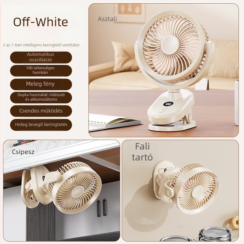 Asztali USB-s újratölthető ventilátor, falra szerelhető, csendes, irodai és otthoni használatra, nagy sebességű turbó légáramlattal
