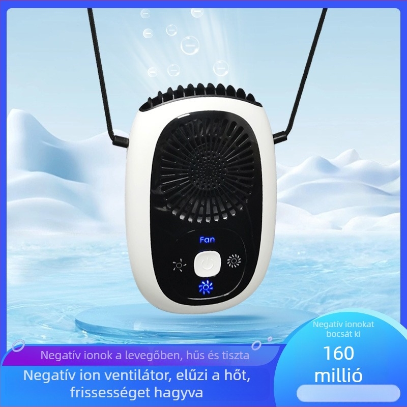 Lápátok nélküli nyakba helyezhető ventilátor negatív ionokkal, kompakt USB-s légtisztító, 3 sebesség, beépített 2000–4000 mAh akkumulátor, brushless motor