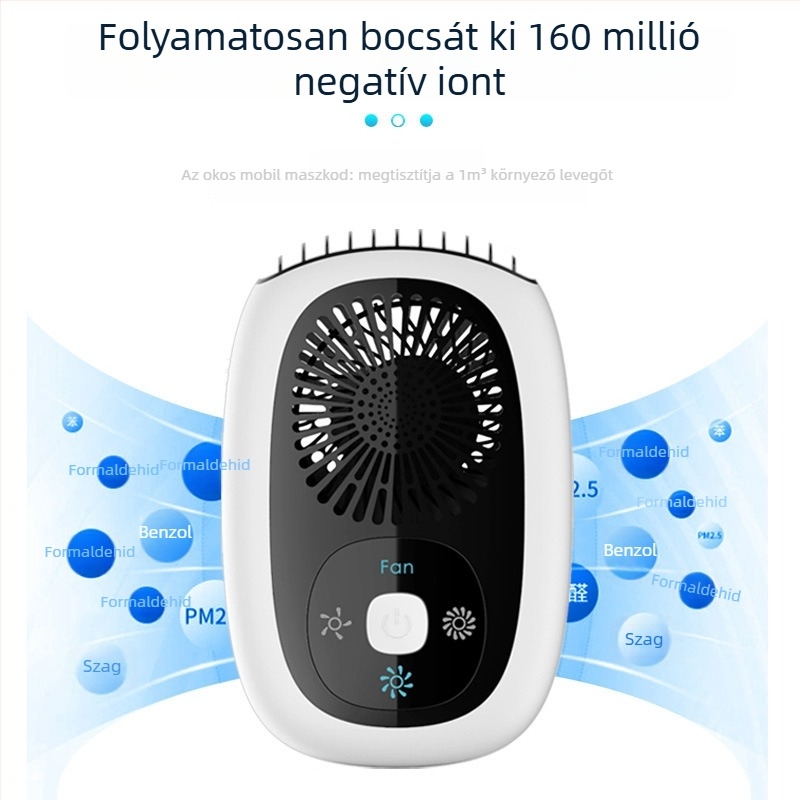 Lápátok nélküli nyakba helyezhető ventilátor negatív ionokkal, kompakt USB-s légtisztító, 3 sebesség, beépített 2000–4000 mAh akkumulátor, brushless motor