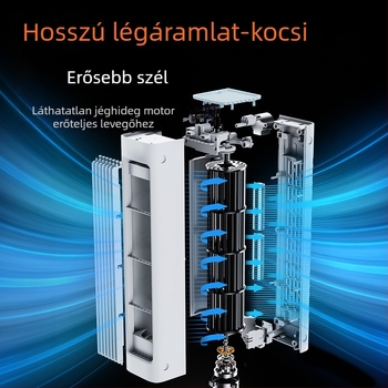 Levél nélküli toronyventilátor, hordozható USB-s tápellátás, asztali vagy falra szerelhető, forgó fej, természetes szél, 5V/7W, beépített 2000–4000 mAh akkumulátor, távirányító, üzemidő 6–8 óra