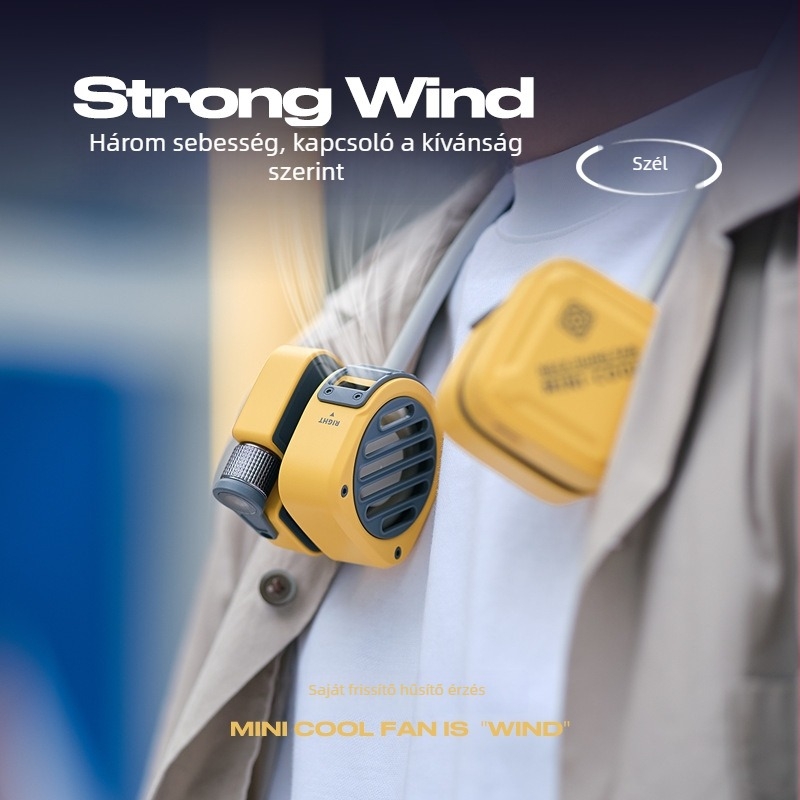 Nyakba akasztható penge nélküli ventilátor, hordozható kültéri ventilátor beépített 1200–2000 mAh akkumulátorral, 3 sebesség, brushless motor, csendes 36–45 dB, 5V 3W