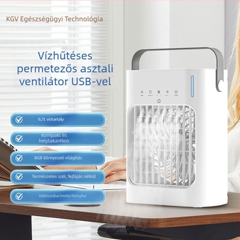Mini hordozható permetező vízhűtő ventilátor nedvesítés és atomizálás funkcióval — AC tápegység, brushless motor, 700 ml víztartály, 3 sebességfokozat, asztali ventilátor