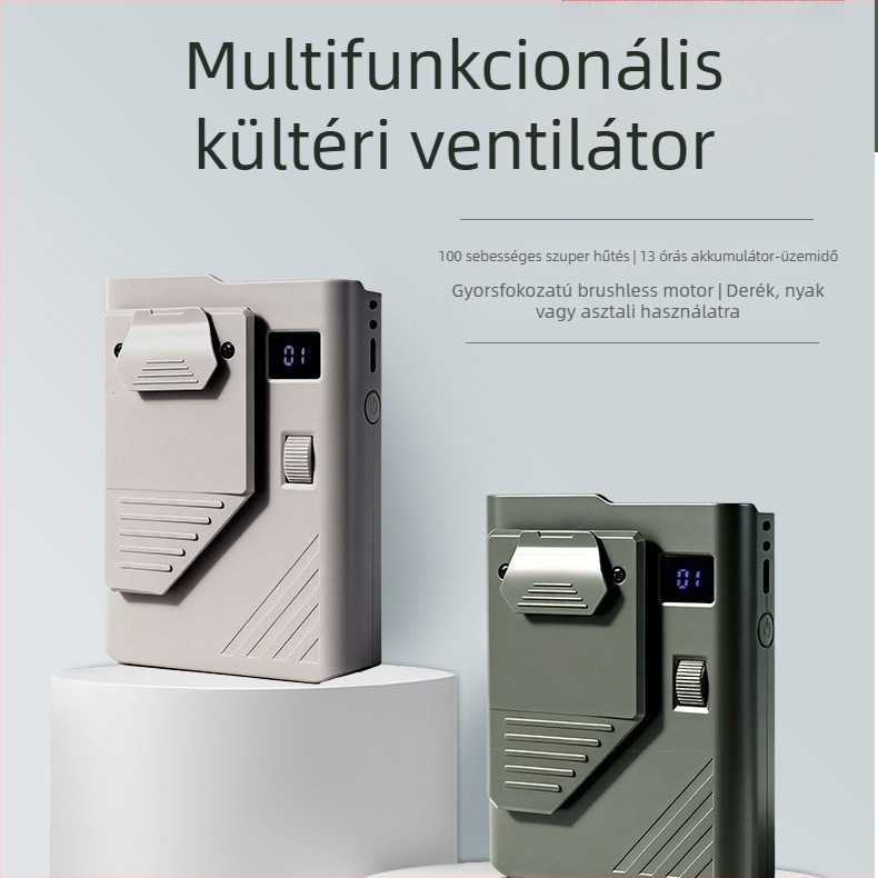 Derékszíj- és nyakba akasztható mini ventilátor, ultra vékony, lapátok nélküli, USB-ról tölthető, BLDC motor, modell DQ-288, 2000–4000 mAh akkumulátor, 8–12 órás üzemidő