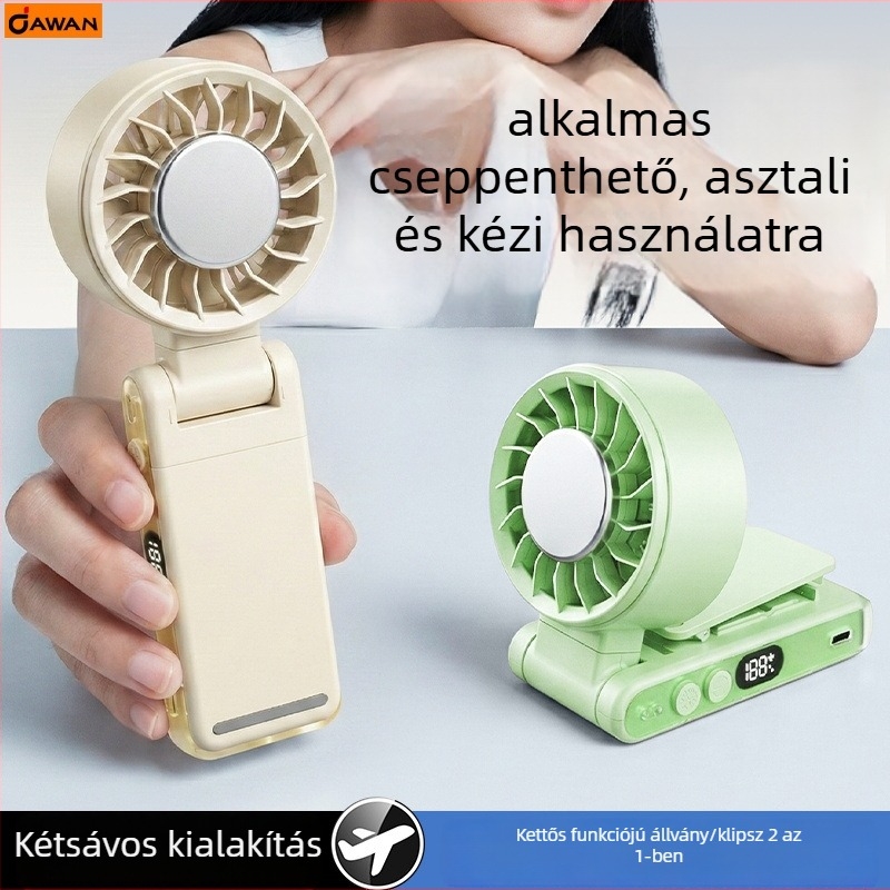 Kézben tartható bladeless ventilátor klipszes nyakra akasztható kivitelben, összecsukható, USB újratölthető, 2000–4000 mAh akkumulátor, brushless motor, 5 sebesség