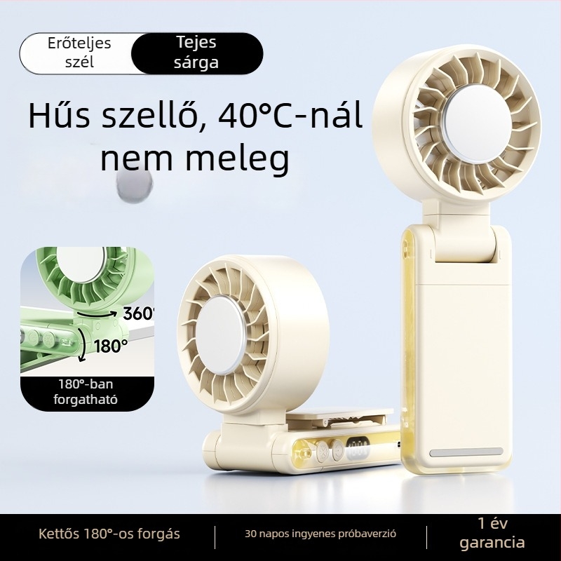 Kézben tartható bladeless ventilátor klipszes nyakra akasztható kivitelben, összecsukható, USB újratölthető, 2000–4000 mAh akkumulátor, brushless motor, 5 sebesség