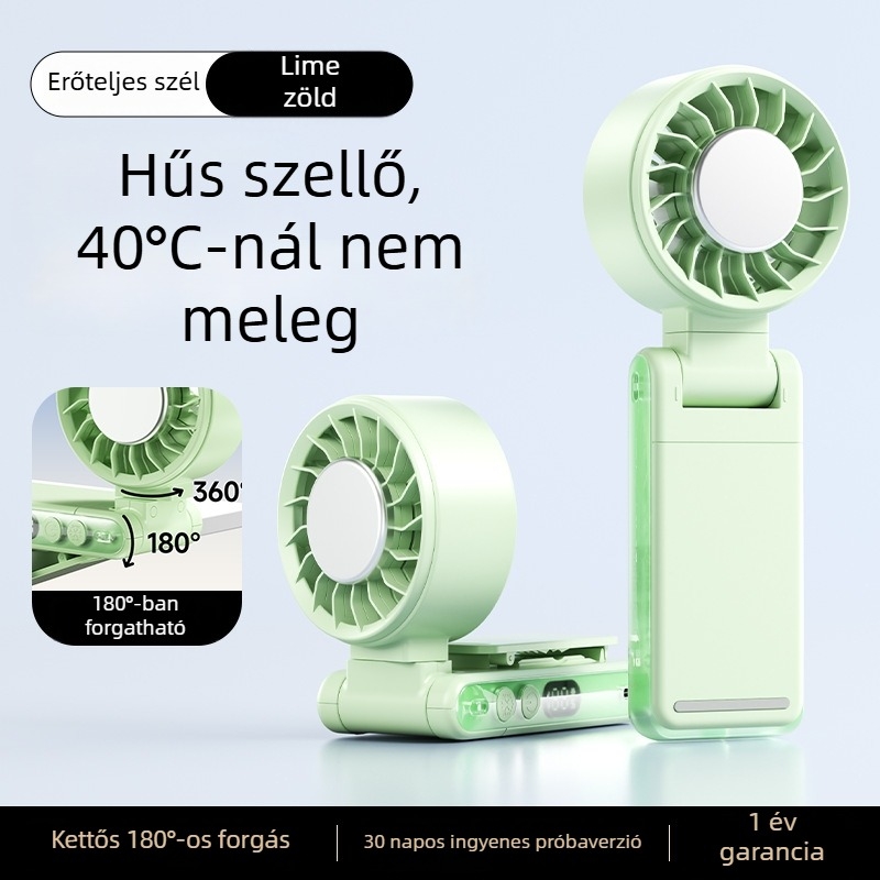 Kézben tartható bladeless ventilátor klipszes nyakra akasztható kivitelben, összecsukható, USB újratölthető, 2000–4000 mAh akkumulátor, brushless motor, 5 sebesség
