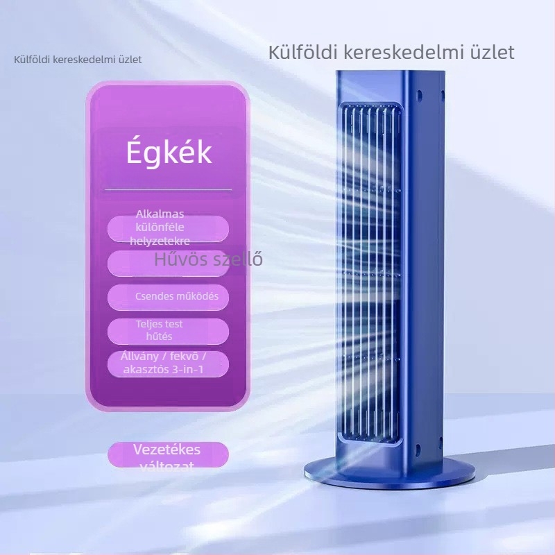 Lapát nélküli hordozható asztali ventilátor USB töltéssel, beépített akkumulátor 1200–2000mAh, 3 sebesség, zaj <36 dB(A), ABS ház, falra szerelhető