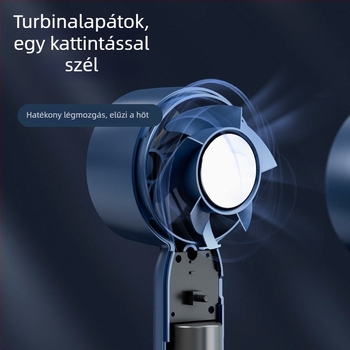 Kézi USB töltésű bladeless ventilátor, kompakt asztali kivitel, beépített 500–800 mAh akkumulátor, 3 sebesség, zaj < 36 dB