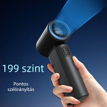 Kézben tartott ventillátor beépített akkumulátorral 2000–4000 mAh, USB töltés, 5 sebesség, zaj < 36 dB, brushless motor, kompakt, zsebméretű kültéri ventilátor