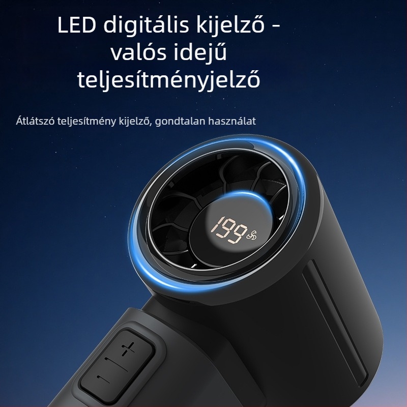 Kézben tartott ventillátor beépített akkumulátorral 2000–4000 mAh, USB töltés, 5 sebesség, zaj < 36 dB, brushless motor, kompakt, zsebméretű kültéri ventilátor