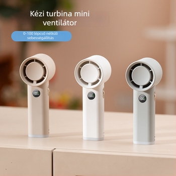 Kézben tartható lapát nélküli ventilátor USB táplálással, beépített 2000–4000 mAh akkumulátor, brushless motor, lépésmentes sebességszabályozás