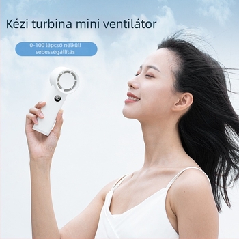 Kézben tartható lapát nélküli ventilátor USB táplálással, beépített 2000–4000 mAh akkumulátor, brushless motor, lépésmentes sebességszabályozás