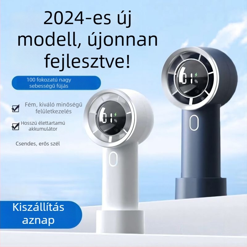 Kompakt asztali klipszes ventilátor USB töltéssel, mini hordozható, beépített akkumulátorral, 5 lapát, csendes brushless motor