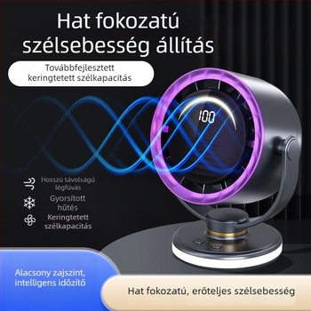 Lopás nélküli USB asztali ventilátor klipszes rögzítésű, hordozható, falra szerelhető, beépített akkumulátor, 6 sebesség