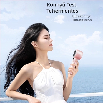 Kényelmes hordozható kültéri kézi ventilátor félvezető hűtéssel, digitális kijelző, nyakba akasztható kivitel, erős légáramlat, 2000-4000mAh akkumulátor, brushless motor, ABS ház