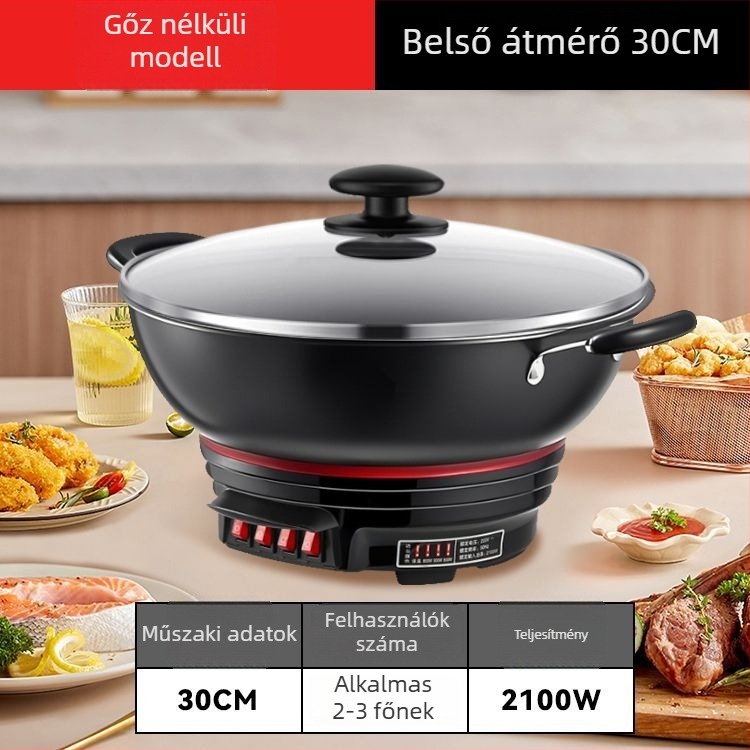 Elektronikus wok tapadásmentes bevonattal, vastagított vasból készült edény, egyben főzés, gőzölés és párolás