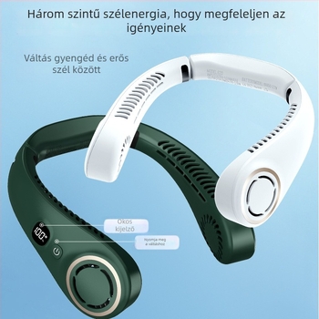Nyakba akasztható USB ventilátor, 3 sebesség, halk működés (36–45 dB), 3.7V 5W, levehető 1200–2000 mAh akkumulátor