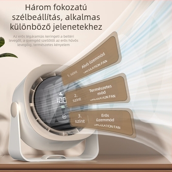 USB-s lapát nélküli asztali ventilátor LED kijelzővel, érintéses vezérléssel, 4000–6000 mAh-s újratölthető akkumulátorral, hordozható, 3 sebesség