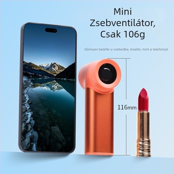 Kézben tartható fém ventilátor, USB töltés, digitális kijelző, 5 sebesség, brushless motor