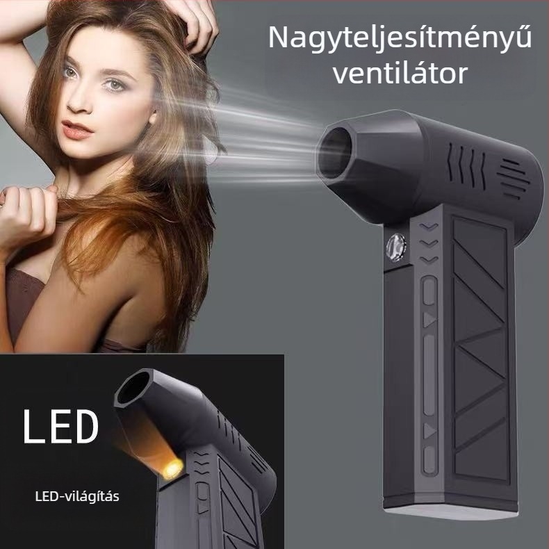 Kézi vezeték nélküli ventilátor brushless motorral, beépített 4000–6000 mAh akkumulátor, 4 sebességfokozat, USB töltés