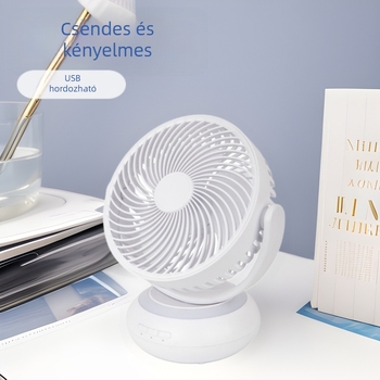 USB-vezérelt kompakt asztali ventilátor beépített akkumulátorral, 3 sebesség, csendes oszcilláció (36-45 dB)