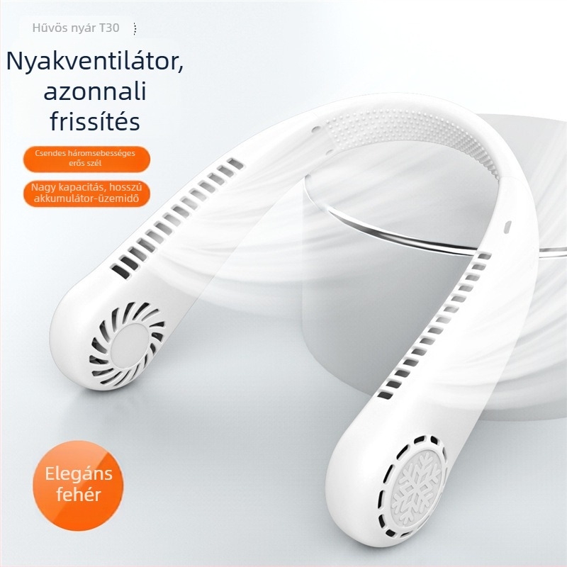 T30 nyakba akasztható ventilátor beépített akkumulátorral, 800–1000 mAh, USB tápellátás, 3. fokozat