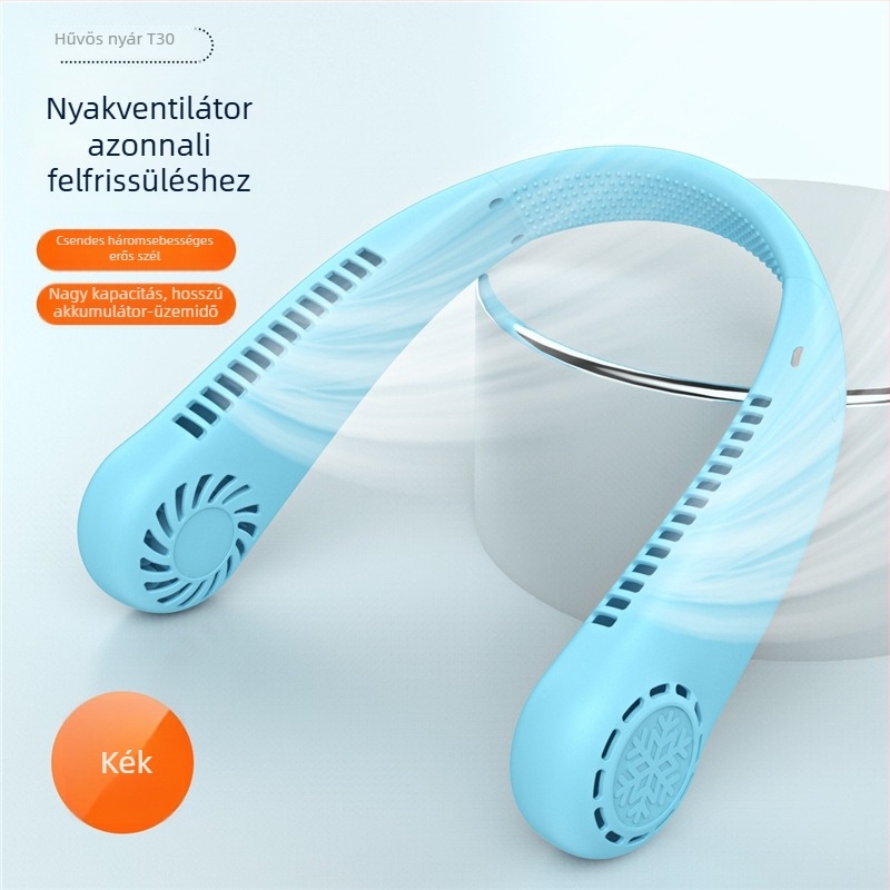 T30 nyakba akasztható ventilátor beépített akkumulátorral, 800–1000 mAh, USB tápellátás, 3. fokozat