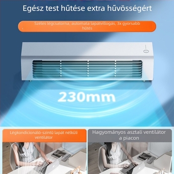 Fali felületre szerelt lapát nélküli USB ventilátor kivehető 300–500 mAh akkumulátorral, 3 sebességi lehetőség, 3–6 órás üzemidő, zaj < 36 dB