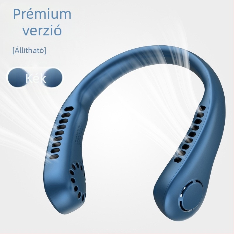 USB-s nyakban viselhető ventilátor digitális kijelzővel, 5 sebesség, beépített 1200-2000 mAh akkumulátor, zaj < 36 dB, 5V/5W, 6+ pengével