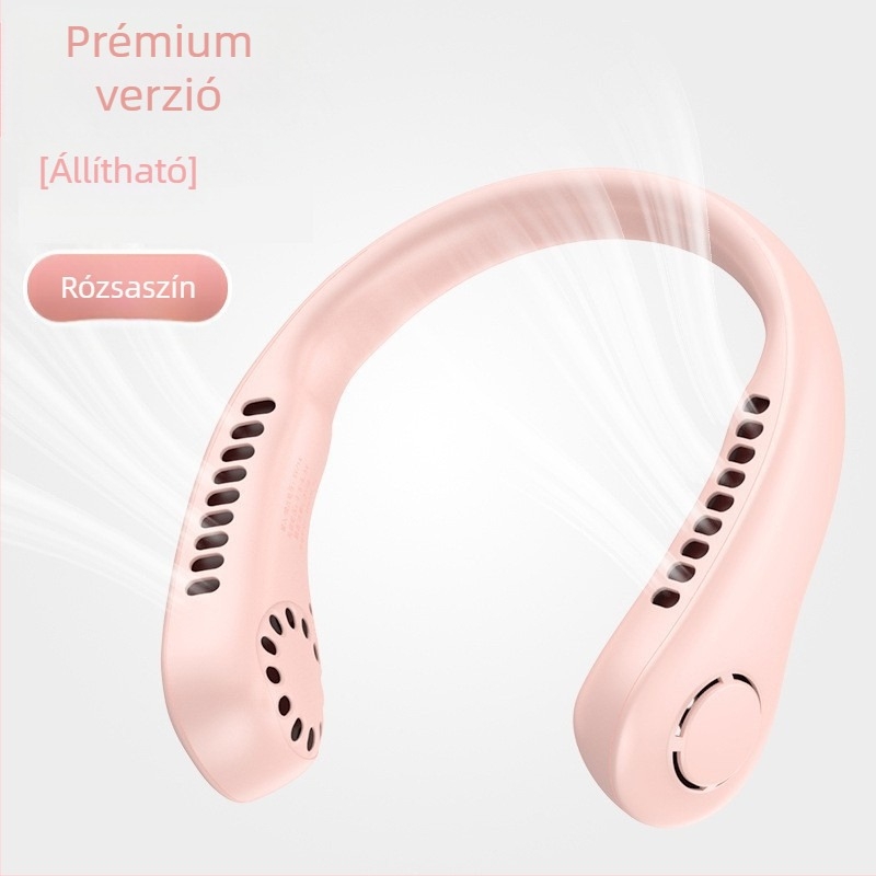 USB-s nyakban viselhető ventilátor digitális kijelzővel, 5 sebesség, beépített 1200-2000 mAh akkumulátor, zaj < 36 dB, 5V/5W, 6+ pengével