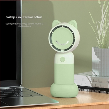 Kézi USB töltő, újratölthető ventilátor, rajzfilm turbina és medvefül dizájnnal, 3 sebesség, brushless motor, beépített 300–500 mAh akkumulátor, telefon tartó
