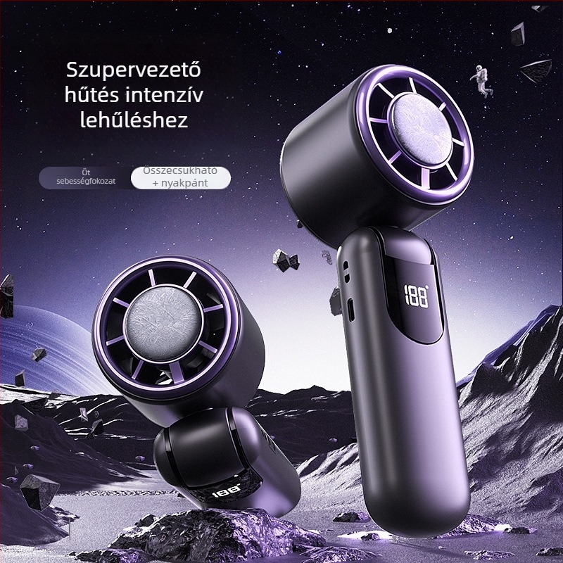 USB-s kézi ventilátor félvezető hűtéssel, összecsukható, brushless motor, beépített akkumulátor 2000–4000 mAh